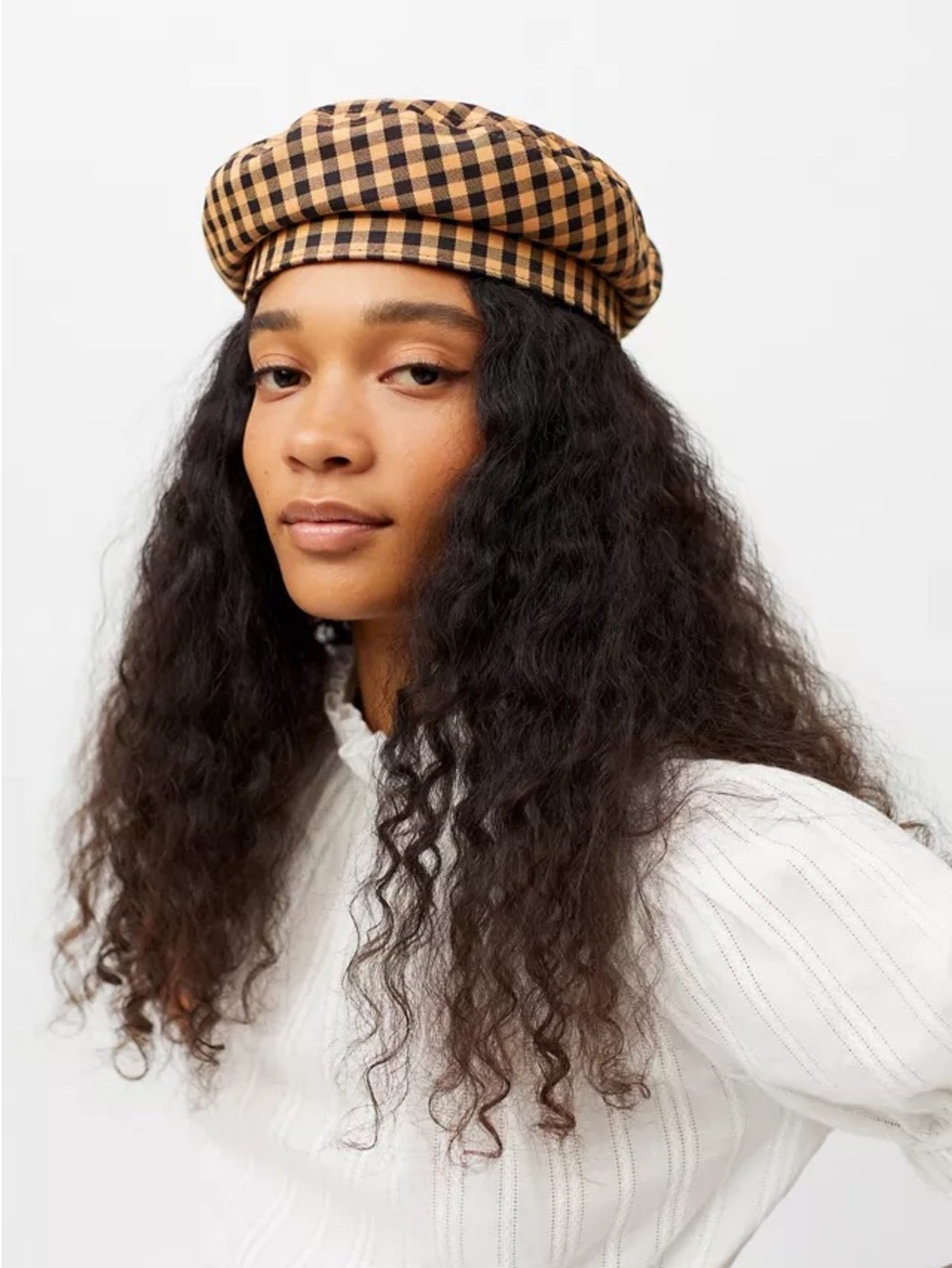 NWT Brixton Fiddler Beret Cap Hat Gingham Plaid Yellow Black NEW, Medium